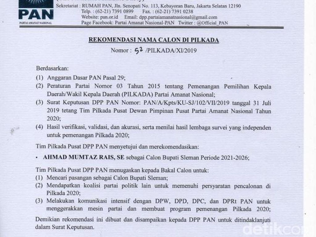 DPP PAN Rekomendasikan Mumtaz Rais Jadi Calon Bupati Sleman DPP PAN Rekomendasikan Mumtaz Rais Jadi Calon Bupati Sleman