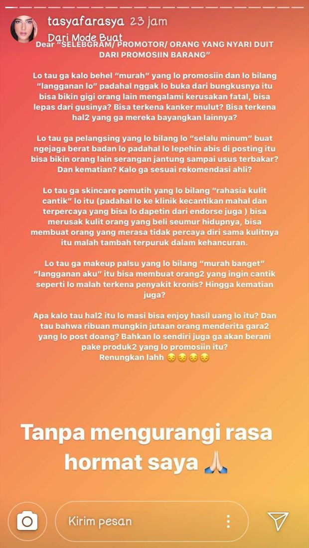 Tasya Farasya Senggol Selebgram yang Promosikan Barang Murah