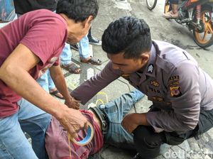 Aksi Polisi Lumpuhkan Pria Berpisau di Sukabumi