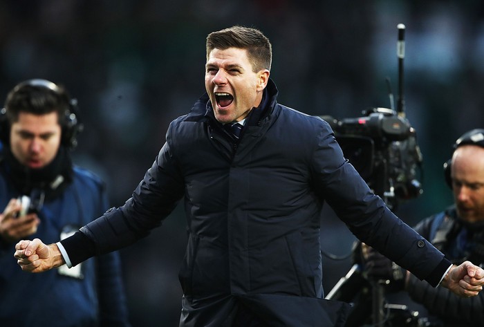 GLASGOW, SCOTLAND - DECEMBER 29: Rangers Manager Steven Gerrard celebrates at full time during the Ladbrokes Premiership match between Celtic and Rangers at Celtic Park on December 29, 2019 in Glasgow, Scotland. (Photo by Ian MacNicol/Getty Images)