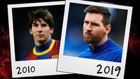 Lionel Messi masih terlihat sangat muda di 2010. Dia kini terkesan sangar dengan jenggot tebal yang menutupi sebagian besar wajah (ist.)