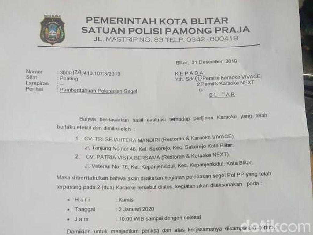Pemkot Blitar Tunda Pembukaan Segel Dua Tempat Karaoke, Kenapa? Pemkot Blitar Tunda Pembukaan Segel Dua Tempat Karaoke, Kenapa?