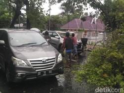 Pohon di Samping Rujab Gubernur Sulsel Tumbang Timpa Mobil