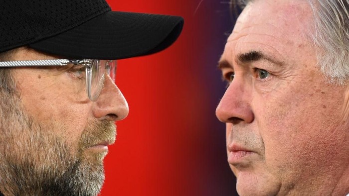 FILE PHOTO (EDITORS NOTE: COMPOSITE OF IMAGES - Image numbers 1140640499,1196044186 - GRADIENT ADDED) In this composite image a comparison has been made between Jurgen Klopp, Manager of Liverpool (L) and Everton Manager, Carlo Ancelotti. Liverpool and Everton meet in the third round of the FA Cup on January 5, 2020 at Anfield,Liverpool.   ***LEFT IMAGE***  SOUTHAMPTON, ENGLAND - APRIL 05: Jurgen Klopp, Manager of Liverpool looks on prior to the Premier League match between Southampton FC and Liverpool FC at St Marys Stadium on April 05, 2019 in Southampton, United Kingdom. (Photo by Mike Hewitt/Getty Images) ***RIGHT IMAGE***  LIVERPOOL, ENGLAND - DECEMBER 26: Everton Manager, Carlo Ancelotti looks on during the Premier League match between Everton FC and Burnley FC at Goodison Park on December 26, 2019 in Liverpool, United Kingdom. (Photo by Nathan Stirk/Getty Images)
