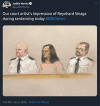 Sketsa salah satu pelukis yang hadir dalam persidangan Reynhard Sinaga