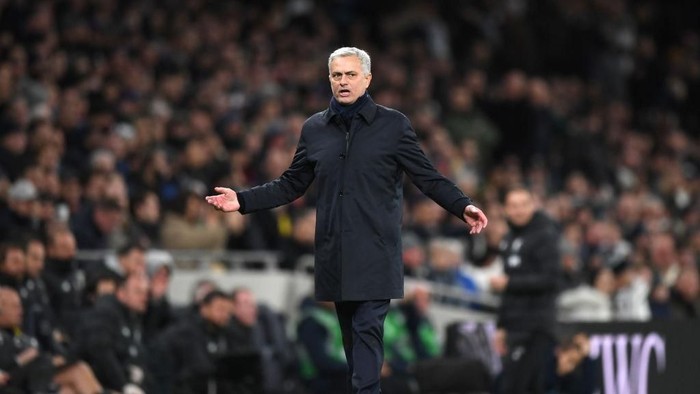 LONDON, ENGLAND - JANUARY 11: Jose Mourinho, Manager of Tottenham Hotspur reacts during the Premier League match between Tottenham Hotspur and Liverpool FC at Tottenham Hotspur Stadium on January 11, 2020 in London, United Kingdom. (Photo by Shaun Botterill/Getty Images)