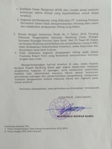 Ridwan Kamil Minta Proyek Resor Mewah di KBU Dihentikan