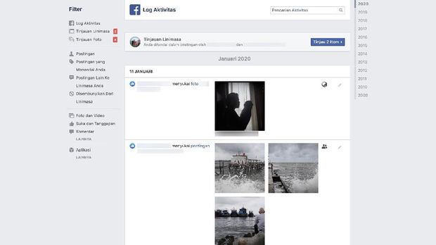 Aktivitas Facebook bisa dipantau melalui log aktivitas.