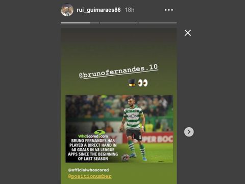 Instagram story Rui Guimaraes, agen dari Bruno Fernandes. (Sumber: Instagram)