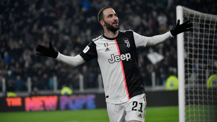 TURIN, ITALY - JANUARY 15: Gonzalo HiguaÃ­n of Juventus FC celebrate a goal during the Coppa Italia match between Juventus and Udinese Calcio at Allianz Stadium on January 15, 2020 in Turin, Italy. (Photo by Stefano Guidi/Getty Images)