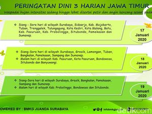 BMKG: Surabaya Diprediksi Hujan Disertai Angin Kencang Siang hingga Sore