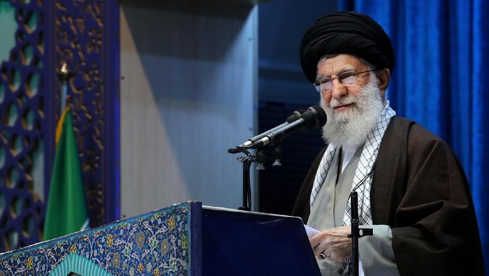 In this photo released by an official website of the office of the Iranian supreme leader, Supreme Leader Ayatollah Ali Khamenei delivers his sermon in the Friday prayers at Imam Khomeini Grand Mosque in Tehran, Iran, Friday, Jan. 17, 2020. Irans supreme leader said President Donald Trump is a