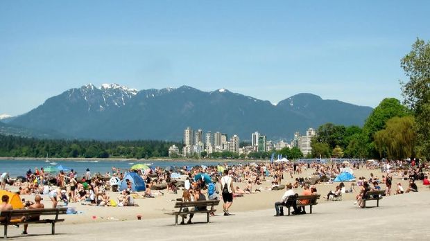 Vancouver, Canada - May 27, 2017 Kitsilano Beach is Vancouver's most social beach, BC, Canada.