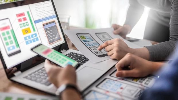 Designers drawing website ux app development. User experience concept.