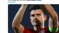 Netizen yang satu ini mempertanyakan keputusan MU menunjuk Harry Maguire sebagai kapten. Foto: Twitter