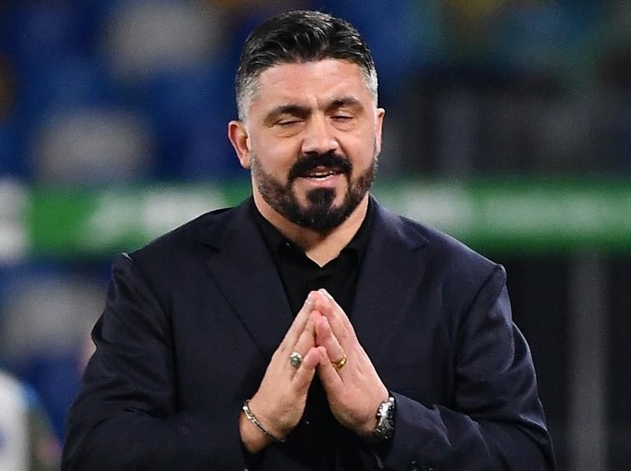 Napoli's Italian head coach Gennaro Gattuso reacts during the Italian Serie A football match Napoli vs Inter Milan on January 6, 2020 at the San Paolo stadium in Naples. (Photo by Tiziana FABI / AFP)