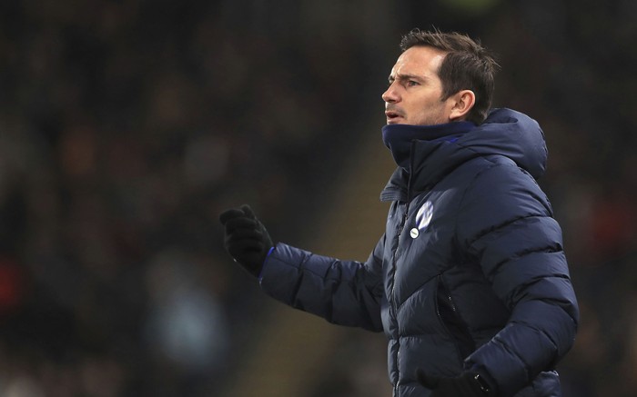 Chelsea manager Frank Lampard during the game against Hull City, during their English FA Cup fourth round soccer match at the KCOM Stadium in Hull, England, Saturday Jan. 25, 2020. (Mike Egerton/PA via AP)