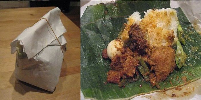 Nasi Padang with beef rendang, brain cow curry and omelet