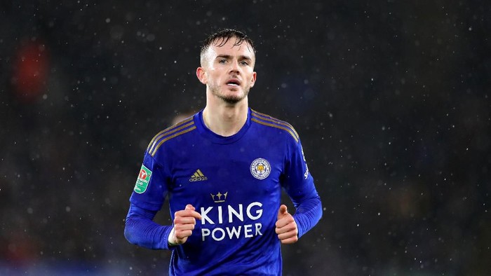 LEICESTER, ENGLAND - JANUARY 08: James Maddison of Leicester City  during the Carabao Cup Semi Final match between Leicester City and Aston Villa at The King Power Stadium on January 08, 2020 in Leicester, England. (Photo by Catherine Ivill/Getty Images)