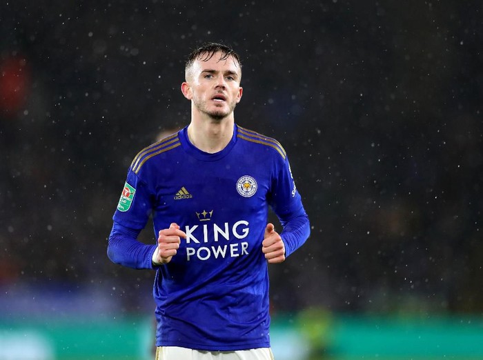 LEICESTER, ENGLAND - JANUARY 08: James Maddison of Leicester City  during the Carabao Cup Semi Final match between Leicester City and Aston Villa at The King Power Stadium on January 08, 2020 in Leicester, England. (Photo by Catherine Ivill/Getty Images)