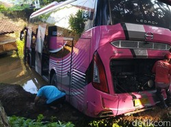 Video Bus di Ciamis Terjun ke Kolam Ikan Hindari Tabrakan