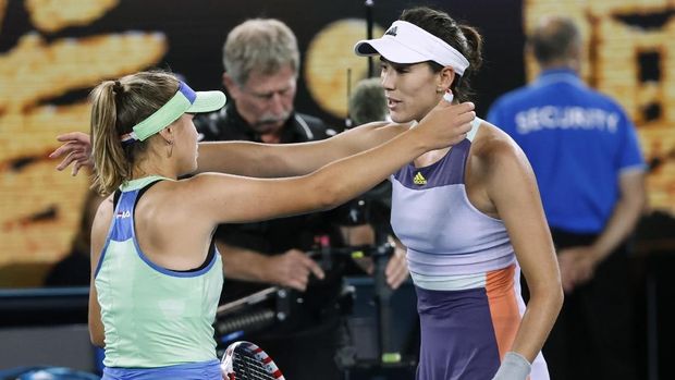 Sofia Kenin usai mengalahkan Garbine Muguruza.