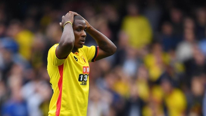 WATFORD, ENGLAND - SEPTEMBER 18:  Odion Ighalo of Watford reacts after missing a chance to score his sides first goal of the game during the Premier League match between Watford and Manchester United at Vicarage Road on September 18, 2016 in Watford, England.  (Photo by Laurence Griffiths/Getty Images)