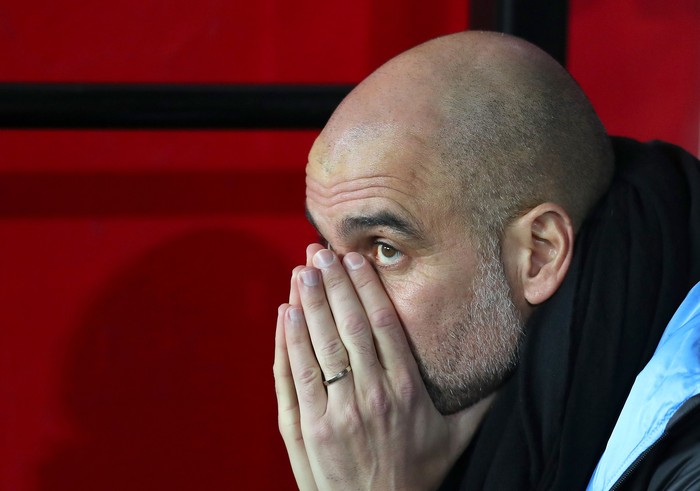 SHEFFIELD, ENGLAND - JANUARY 21: Pep Guardiola, Manager of Manchester City looks on prior to the Premier League match between Sheffield United and Manchester City at Bramall Lane on January 21, 2020 in Sheffield, United Kingdom. (Photo by Catherine Ivill/Getty Images)