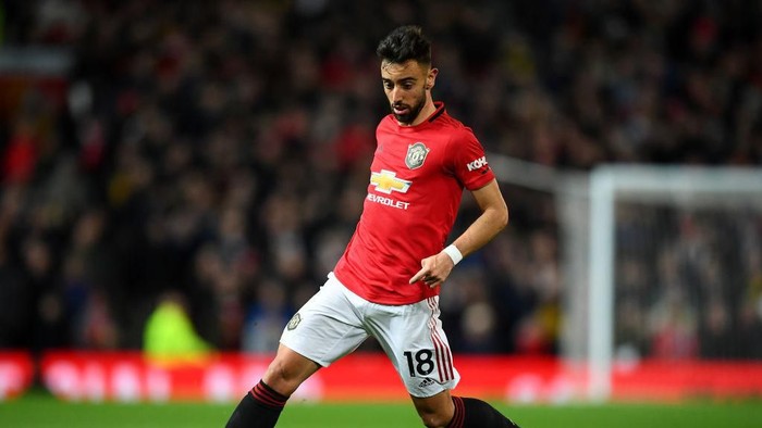 MANCHESTER, ENGLAND - FEBRUARY 01: Bruno Fernandes of Manchester United in action during the Premier League match between Manchester United and Wolverhampton Wanderers at Old Trafford on February 01, 2020 in Manchester, United Kingdom. (Photo by Clive Mason/Getty Images)