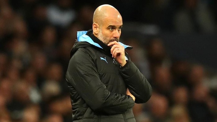 LONDON, ENGLAND - FEBRUARY 02: Pep Guardiola, Manager of Manchester City looks on during the Premier League match between Tottenham Hotspur and Manchester City at Tottenham Hotspur Stadium on February 02, 2020 in London, United Kingdom. (Photo by Catherine Ivill/Getty Images)