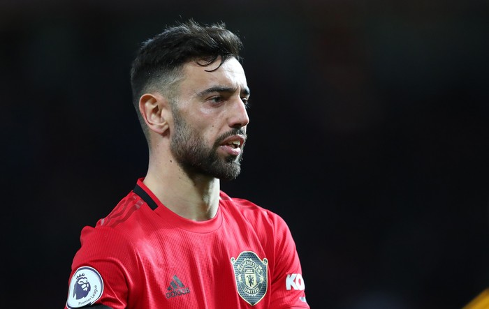 MANCHESTER, ENGLAND - FEBRUARY 01:  Bruno Fernandes of Manchester United looks on during the Premier League match between Manchester United and Wolverhampton Wanderers at Old Trafford on February 01, 2020 in Manchester, United Kingdom. (Photo by Alex Livesey/Getty Images)