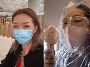 Takut Corona, Aktris Florence Kwok Naik Pesawat Pakai Masker dan Jas Hujan