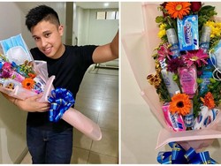 Valentine Edisi Wabah Virus Corona, Pria Ini Bagikan Buket Isi Masker