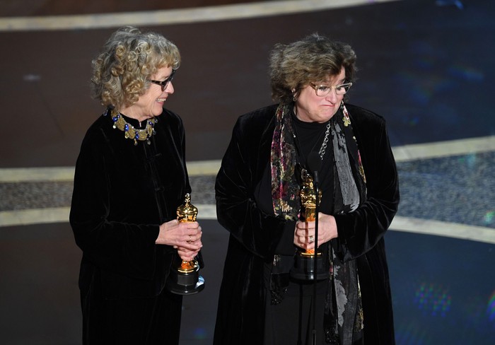 HOLLYWOOD, CALIFORNIA - FEBRUARY 09: (L-R) Nancy Haigh and Barbara Ling accept the Production Design award for Once Upon a Time...in Hollywood onstage during the 92nd Annual Academy Awards at Dolby Theatre on February 09, 2020 in Hollywood, California. (Photo by Kevin Winter/Getty Images)