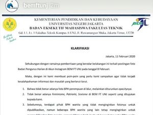 Penjelasan BEM FT UNJ Soal Isu Diskriminasi Gender yang Viral
