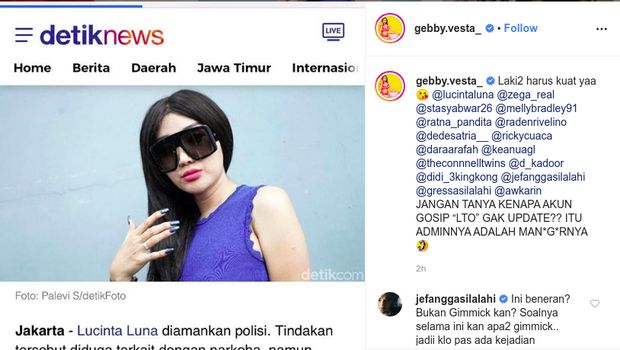 Unggahan Instagram Gebby Vesta