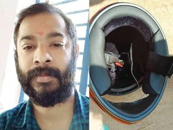 Hii.. Pemotor Tak Sadar Ada Ular Weling dalam Helm