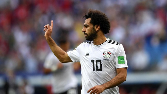 VOLGOGRAD, RUSSIA - JUNE 25:  Mohamed Salah of Egypt celebrates after scoring his sides opening goal during the 2018 FIFA World Cup Russia group A match between Saudia Arabia and Egypt at Volgograd Arena on June 25, 2018 in Volgograd, Russia.  (Photo by Shaun Botterill/Getty Images)