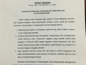 Pemkot Makassar Keluarkan Surat Edaran Larang Siswa Rayakan Valentine Pemkot Makassar Keluarkan Surat Edaran Larang Siswa Rayakan Valentine