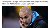 Kalau Pep bertahan di City, selama dua musim nanti ia takkan ditanya-tanya lagi kapan juara Liga Champions. (Foto: internet/Twitter)