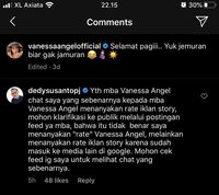 Komentar Dedy Susanto pada Instagram Vanessa Angel