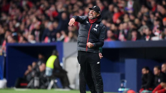 MADRID, SPAIN - FEBRUARY 18: Jurgen Klopp, Manager of Liverpool reacts during the UEFA Champions League round of 16 first leg match between Atletico Madrid and Liverpool FC at Wanda Metropolitano on February 18, 2020 in Madrid, Spain. (Photo by Michael Regan/Getty Images)