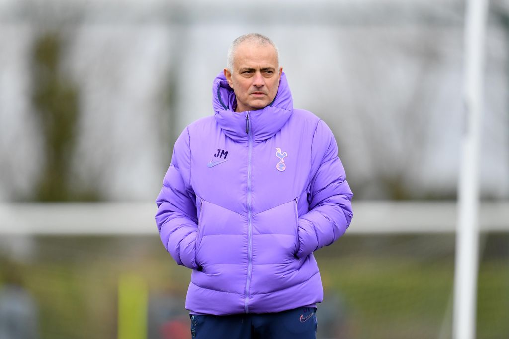 LONDON, ENGLAND - FEBRUARY 18: Jose Mourinho, Manager of Tottenham Hotspur looks on during a training session ahead of their UEFA Champions League Round of 16 first leg match against RB Leipzig at Hotspur Way Training Ground on February 18, 2020 in London, England. (Photo by Justin Setterfield/Getty Images)