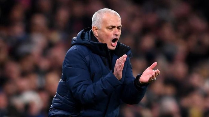 LONDON, ENGLAND - FEBRUARY 19: Jose Mourinho, Manager of Tottenham Hotspur  during the UEFA Champions League round of 16 first leg match between Tottenham Hotspur and RB Leipzig at Tottenham Hotspur Stadium on February 19, 2020 in London, United Kingdom. (Photo by Laurence Griffiths/Getty Images)