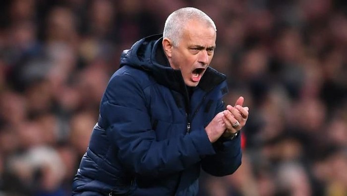 LONDON, ENGLAND - FEBRUARY 19: Jose Mourinho, Manager of Tottenham Hotspur  during the UEFA Champions League round of 16 first leg match between Tottenham Hotspur and RB Leipzig at Tottenham Hotspur Stadium on February 19, 2020 in London, United Kingdom. (Photo by Laurence Griffiths/Getty Images)
