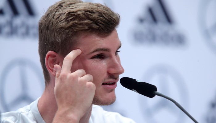 SOCHI, RUSSIA - JUNE 25:  Timo Werner attends a Germany Press Conference at Park Arena training ground on June 25, 2018 in Sochi, Russia.  (Photo by Alexander Hassenstein/Getty Images)