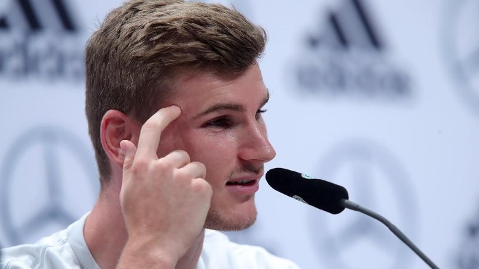 SOCHI, RUSSIA - JUNE 25:  Timo Werner attends a Germany Press Conference at Park Arena training ground on June 25, 2018 in Sochi, Russia.  (Photo by Alexander Hassenstein/Getty Images)