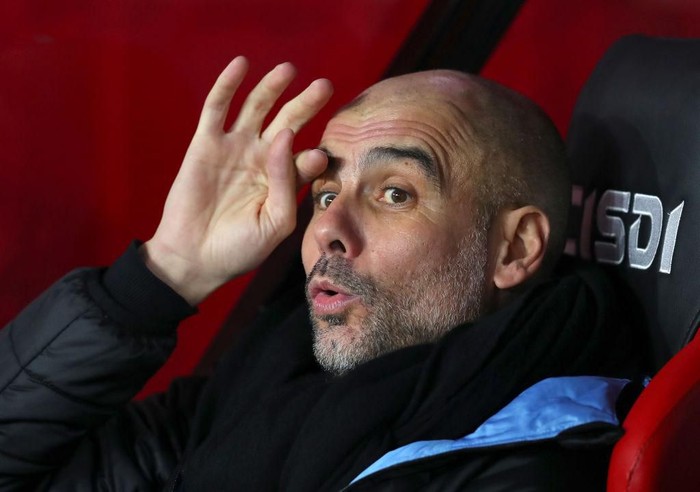 SHEFFIELD, ENGLAND - JANUARY 21: Pep Guardiola, Manager of Manchester City looks on prior to the Premier League match between Sheffield United and Manchester City at Bramall Lane on January 21, 2020 in Sheffield, United Kingdom. (Photo by Catherine Ivill/Getty Images)