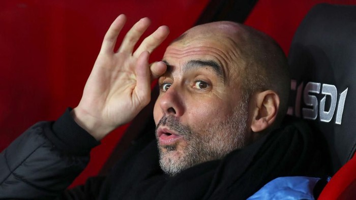 SHEFFIELD, ENGLAND - JANUARY 21: Pep Guardiola, Manager of Manchester City looks on prior to the Premier League match between Sheffield United and Manchester City at Bramall Lane on January 21, 2020 in Sheffield, United Kingdom. (Photo by Catherine Ivill/Getty Images)