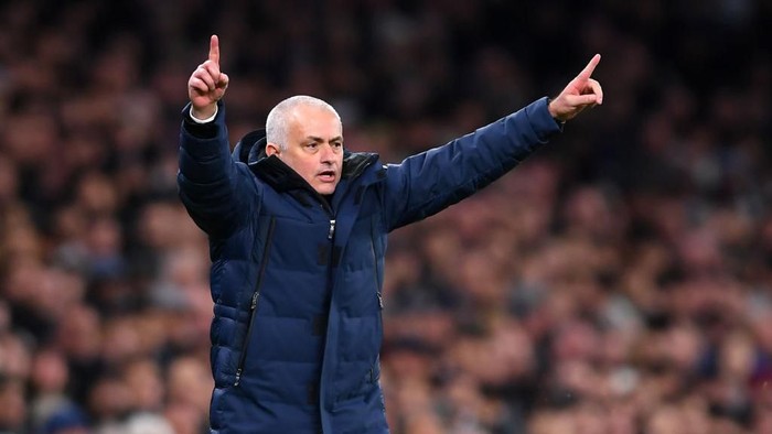 LONDON, ENGLAND - FEBRUARY 19: Jose Mourinho, Manager of Tottenham Hotspur  during the UEFA Champions League round of 16 first leg match between Tottenham Hotspur and RB Leipzig at Tottenham Hotspur Stadium on February 19, 2020 in London, United Kingdom. (Photo by Laurence Griffiths/Getty Images)